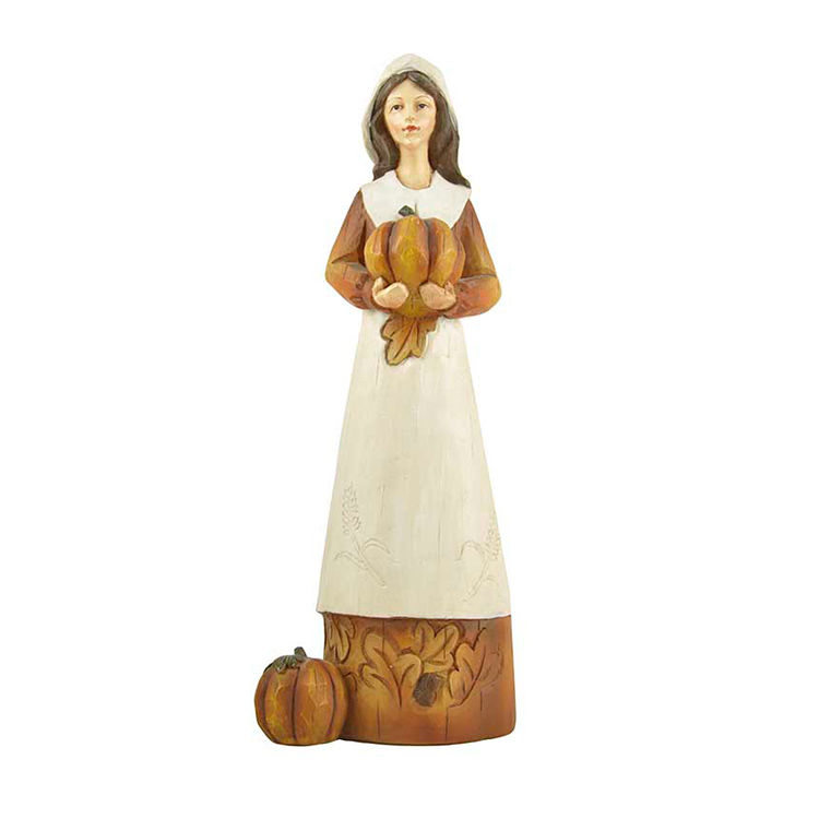 Funny Harvest Collection Custom Home Decor Polyresin Autumn Gifts Holding A Pumpkin Woman Figurine Crafts
