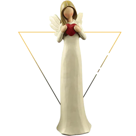 Custom Made Factory Hand-painted Resin Cream Angel Figurine with Red Heart