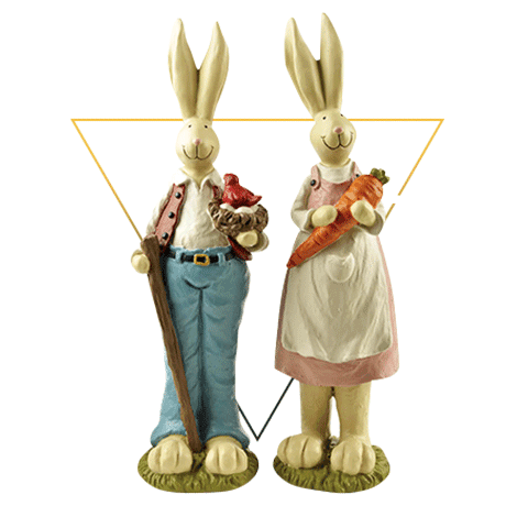 Bonsai Home Decor Easter Day Gifts 2/S Couple Easter Bunnies Figurines with Bird Net & Carrot