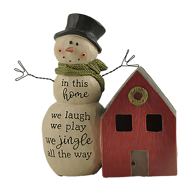 Hot Sale Design Hand-Painted Snowman with House Figurine for Home Decor for Gifts 218-13132