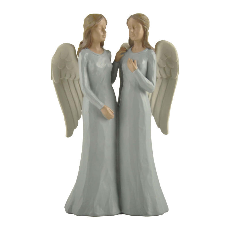 Blue Two Sister Figurines Gifts, Statues for Women with Wings Hand-Painted for Home Decoration H 7.48 '' Inch-PH15819