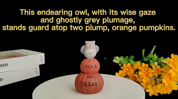 Halloween 2024 Special: Owl and Pumpkin Pile Resin Figurine, 'Trick or Treat' Home Decor