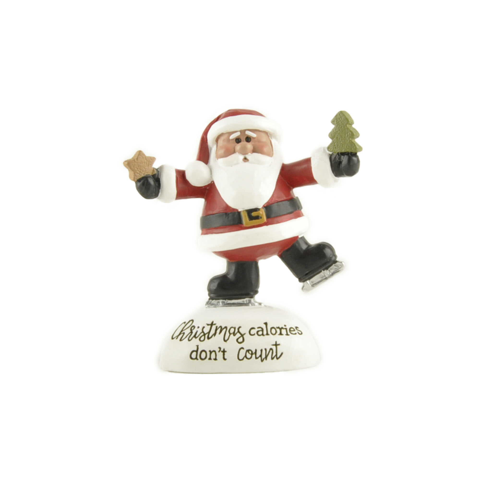 Cheerful Resin Santa Figurine Holding Cookies and Tree – 'Christmas Calories Don't Count' – Playful Holiday Decoration 238-13913
