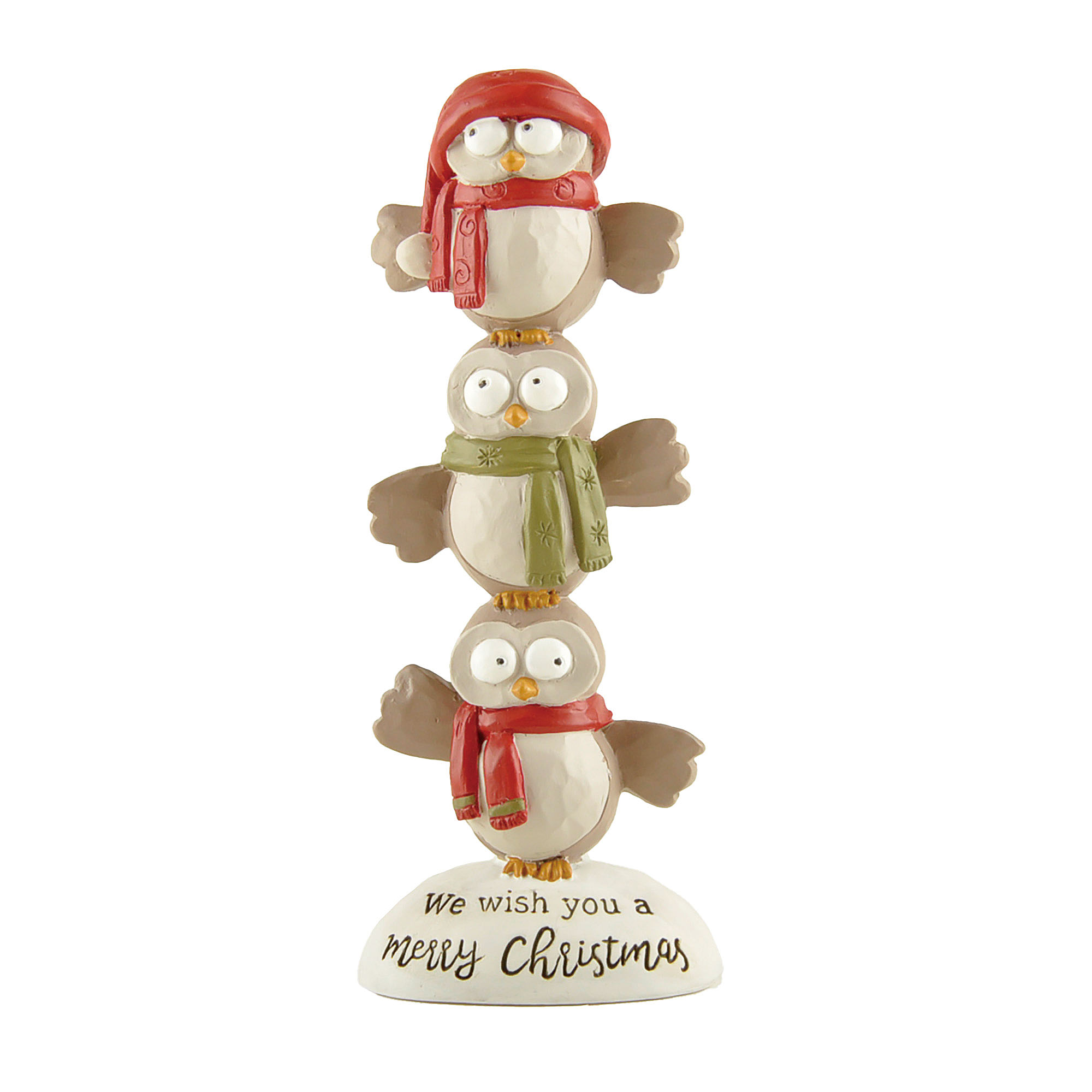 Festive Stack of Owls Figurine with 'We Wish You a Merry Christmas' Charming Holiday Decor for a Joyful Season 238-13914