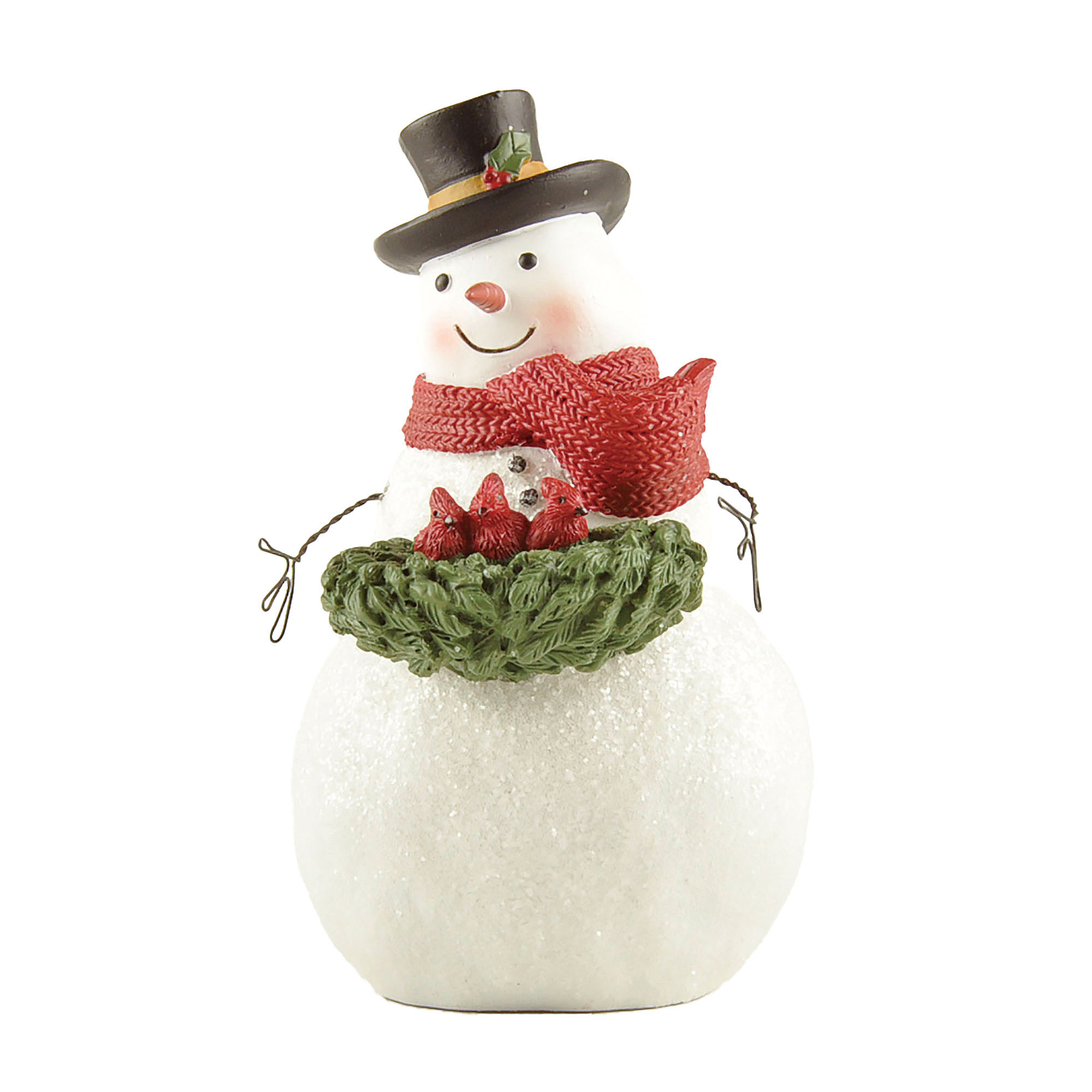 Cheerful Resin Snowman Figurine with Top Hat and Knit Scarf - Sparkling Winter Decor for Holiday 238-13819