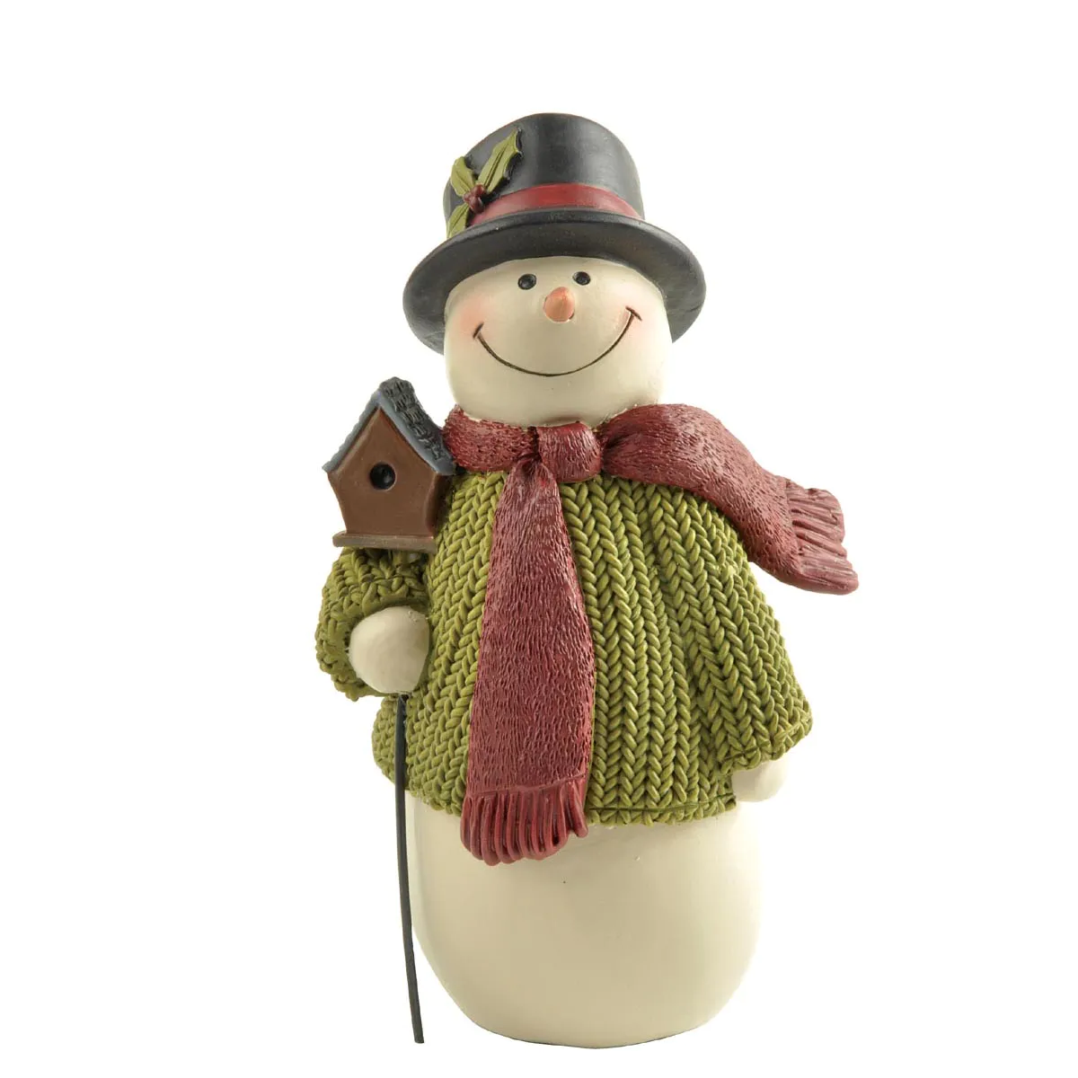 Collectible Christmas Ornaments Decoration Polyresin Snowman figurine with bird house