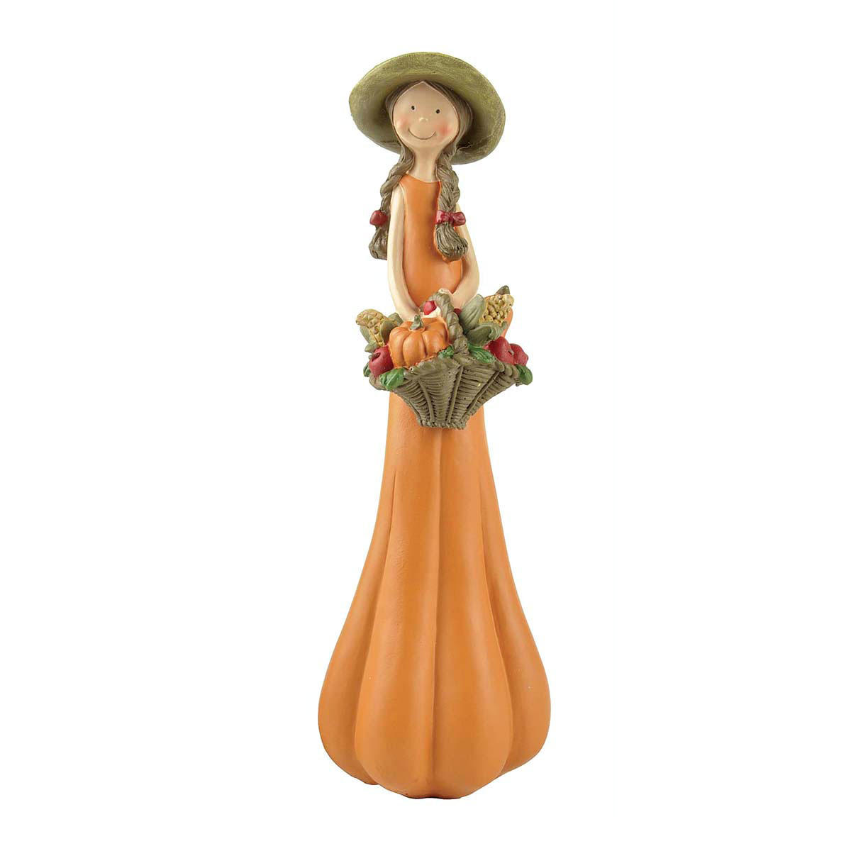 Home Decor Polyresin Autumn Gifts Pumpkin Girl Figurine with Basket