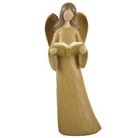 Reading Book Wood Textured Resin Angel Figure
