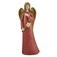 Christmas Red Holding Star Wood Textured Resin Angel
