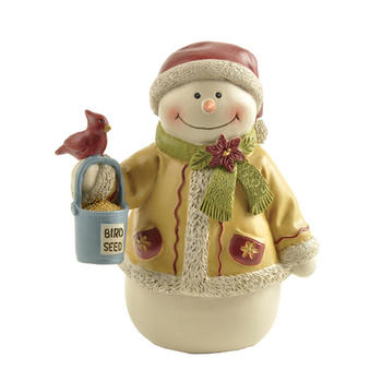 Snowman with Red Bird & Seed Bucket, Mini Christmas Figurines