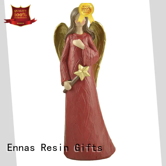 Christmas Red Holding Star Wood Textured Resin Angel