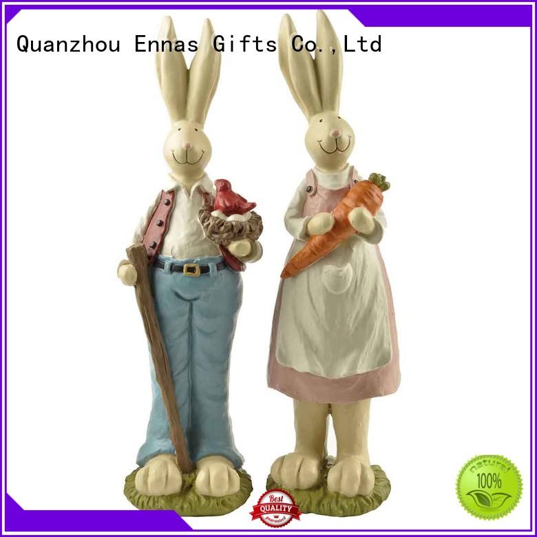 Bonsai Home Decor Easter Day Gifts 2/S Couple Easter Bunnies Figurines with Bird Net & Carrot