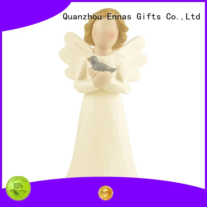 Decorative Resin Hand Crafted White Angel figurine with Blue Bird-Peace