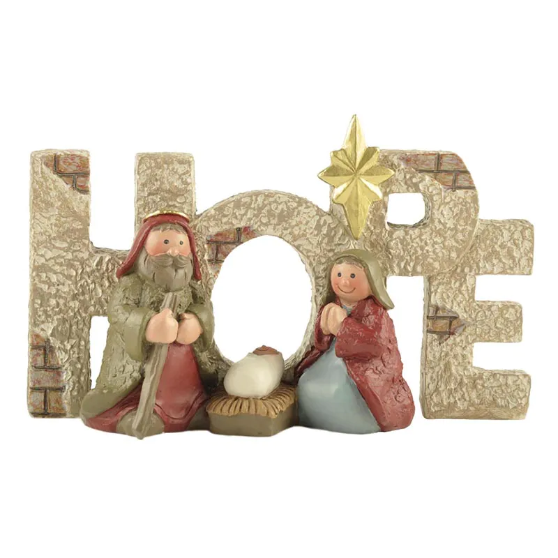 holding candle nativity set with stable christian promotional