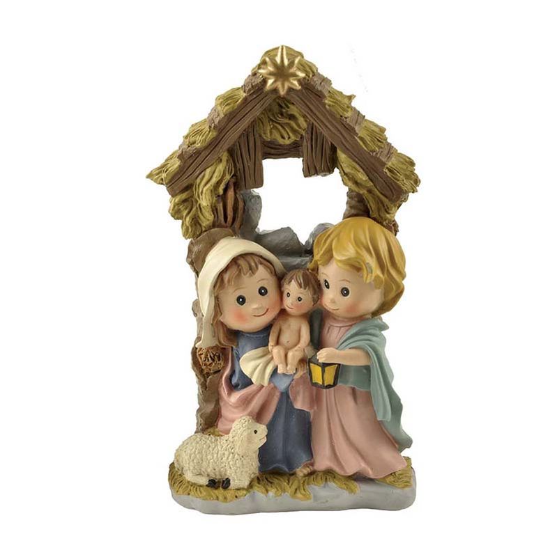 holding candle nativity set with stable catholic popular family decor