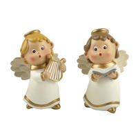 S/2 Polyresin Cute Little Angel w/ Musical Instrument & Book Figurine