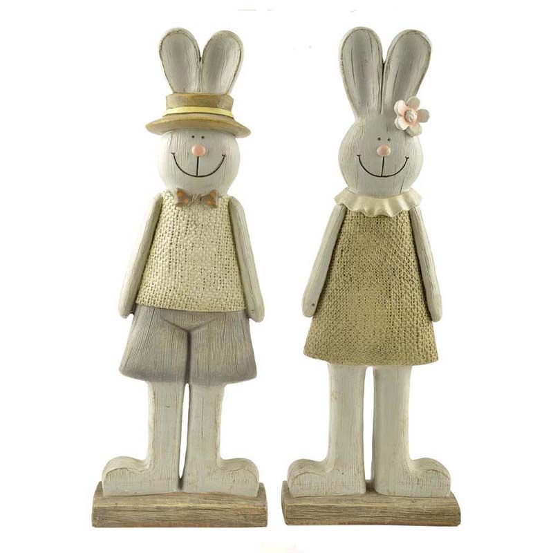 Polyresin rabbit couple figurines for garden decoration