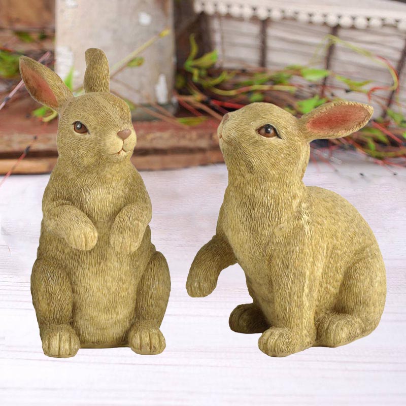 S/2 Traditional Popular Design Resin Rabbit Statues Bunny Figurine | Ennas