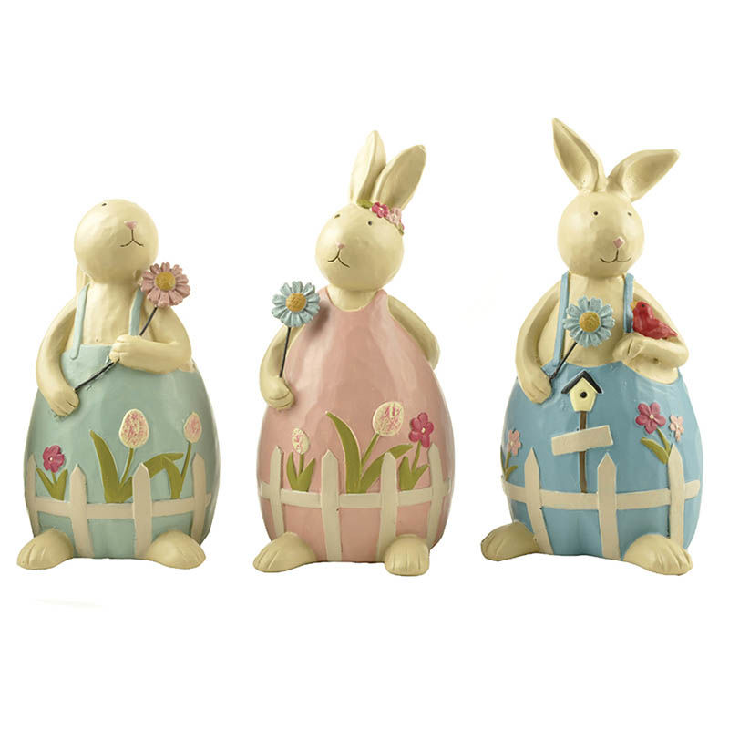S/3 High Quality Wholesale Resin Rabbit Spring Figurine Bunny Statue