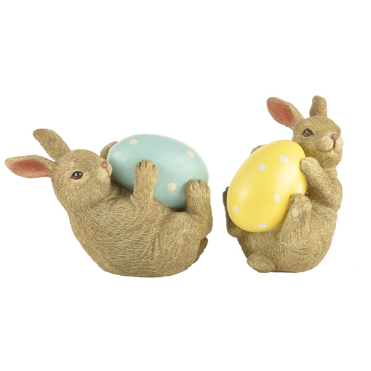 Low MOQ Decoration Resin Easter Gift Brown Rabbit Figurine with Eggs