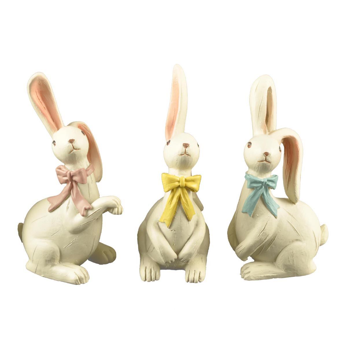 S/3 Custom Decorative White Resin Rabbit Figurine with Long Ears
