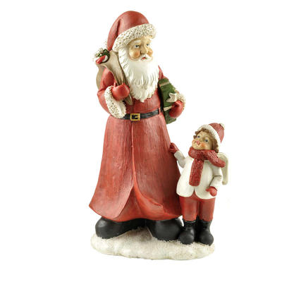 Hot Sale Resin Craft Santa Claus with Boy Indoor Christmas Decoration PH15031