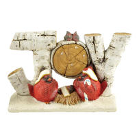 New Design "JOY" Wood and Red Couple Bird Statues on Snow Base