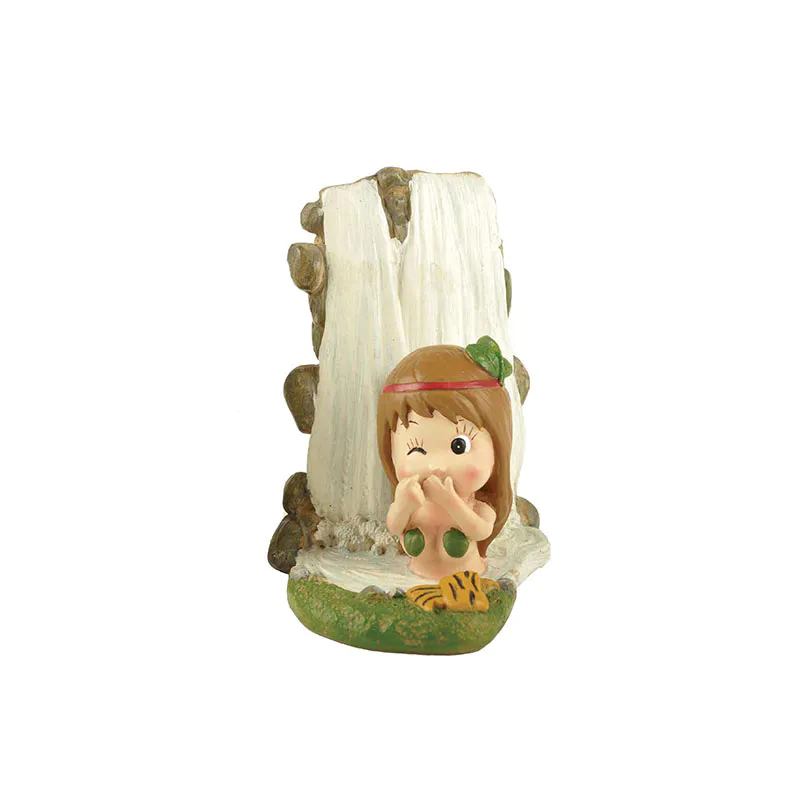 Figurine Manufacturers Resin Cute Baby Girl Statues Playing Before Waterfall Fairy Figure PH15111