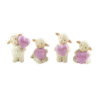 New Design S/4 Cute Sheep Statues with Pink Heart Resin Animal Crafts