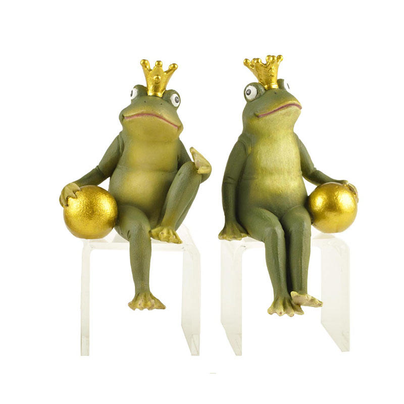 Figurine Manufacturers Resin S/2 Sitting Frog With Dall Animal Statues for Garden Decor