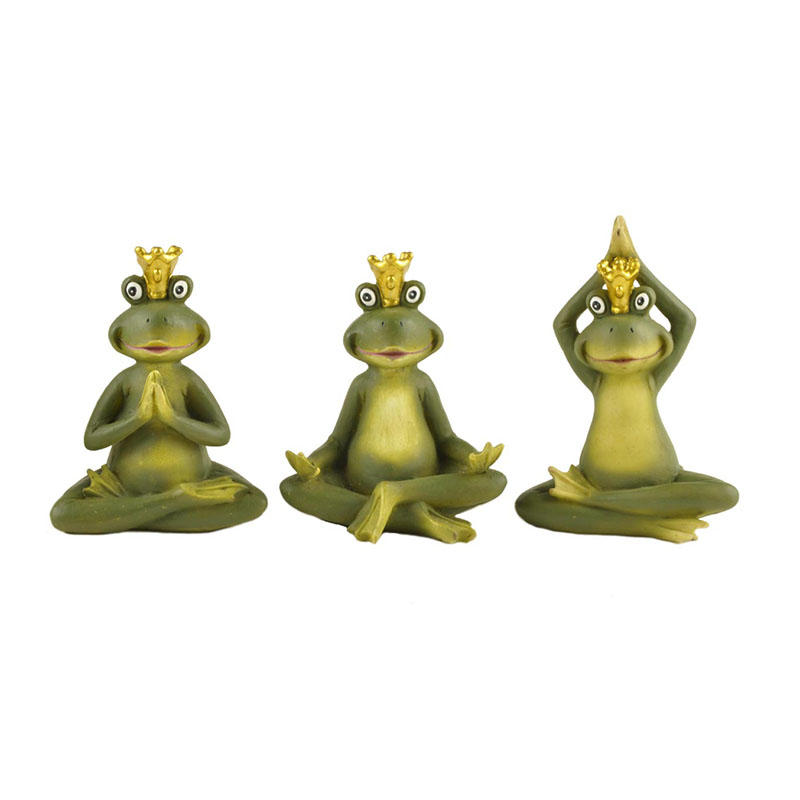 Customized S/3 Sitting Frog With Crown Resin Animal Figurines for Home Decor