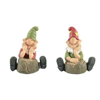Amazon Hot Sale S/2 Sitting Gnomes On Stump Resin Garden Figurine