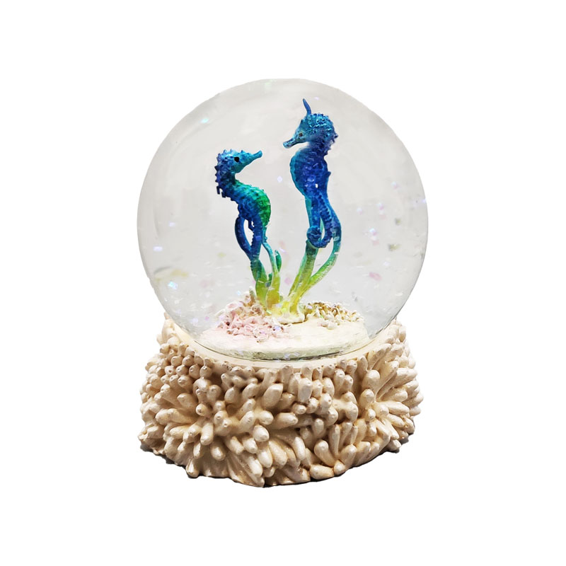 Hotsales Blue Couple Seahorse Snow Globe Sea Animal Figurine Resin Crafts