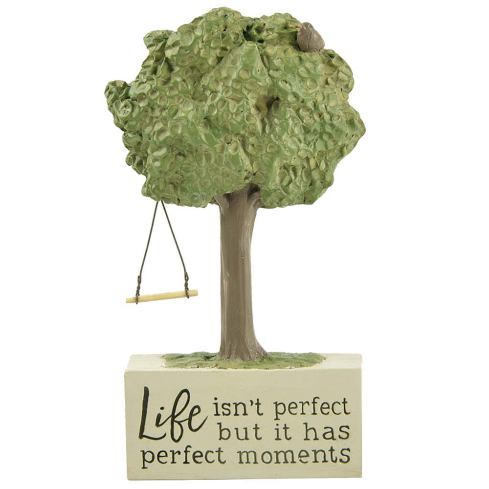 New Design 4.21” H ‘Life isn’t perfect but it has perfect moments’ Resin Letter Block Green Tree with Swing  211-12820