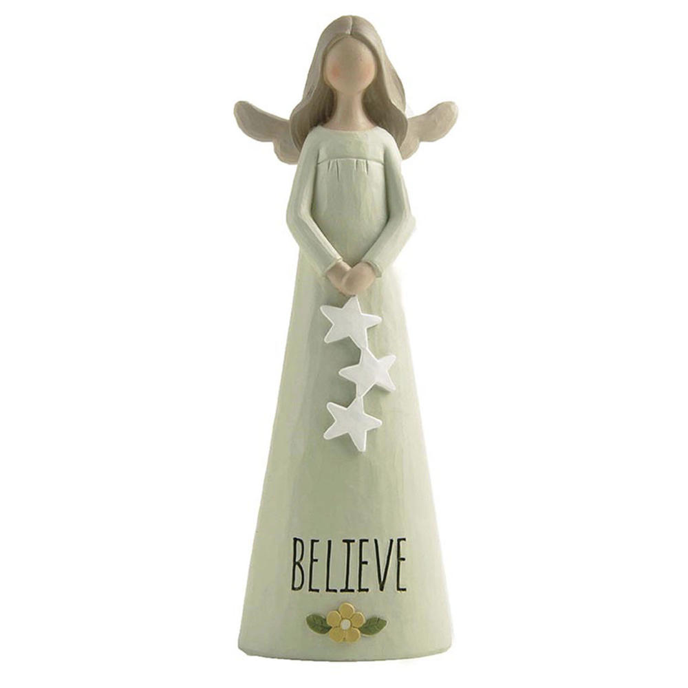 New Arrival ‘BELIEVE’ Kawai Angel with Three Pentagon Stars and Tiny Spring Yellow Flower H 7.28” 2166-13281