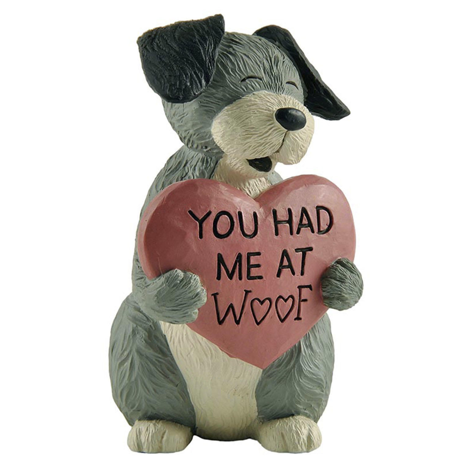 Amazon 3.54” H Cute Dog Holding A Pink ‘YOU HAD ME AT WOOF’ Resin Craft Home Décor 2166-13327