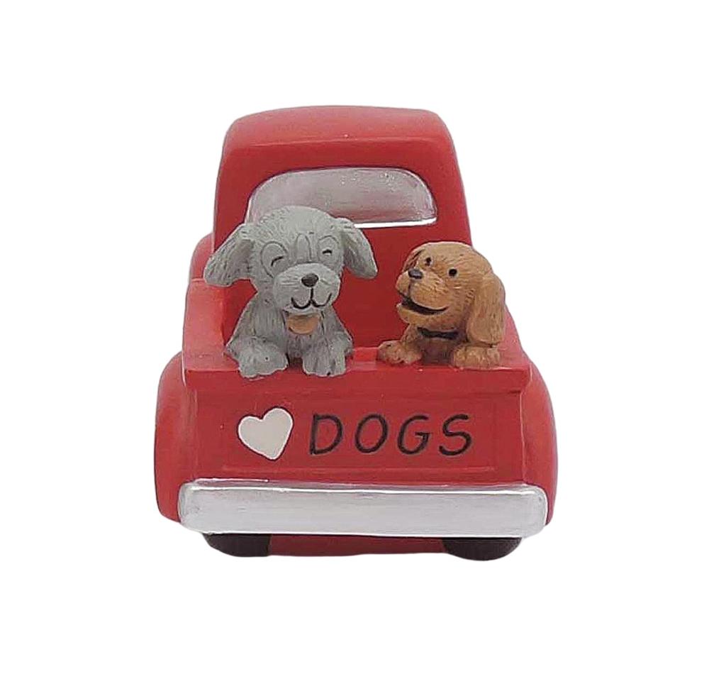 Hot Sale Two Lovely Dogs On The Back of Red ‘DOGS’ Pickup Truck Resin Decoration 2166-13336