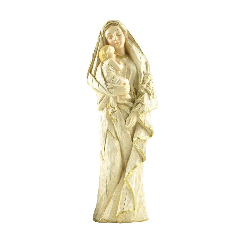Custom Hot Sale Madonna & Child Statue Statue Catholic  Figurine Cream & Gold for Home Decoration PH15779