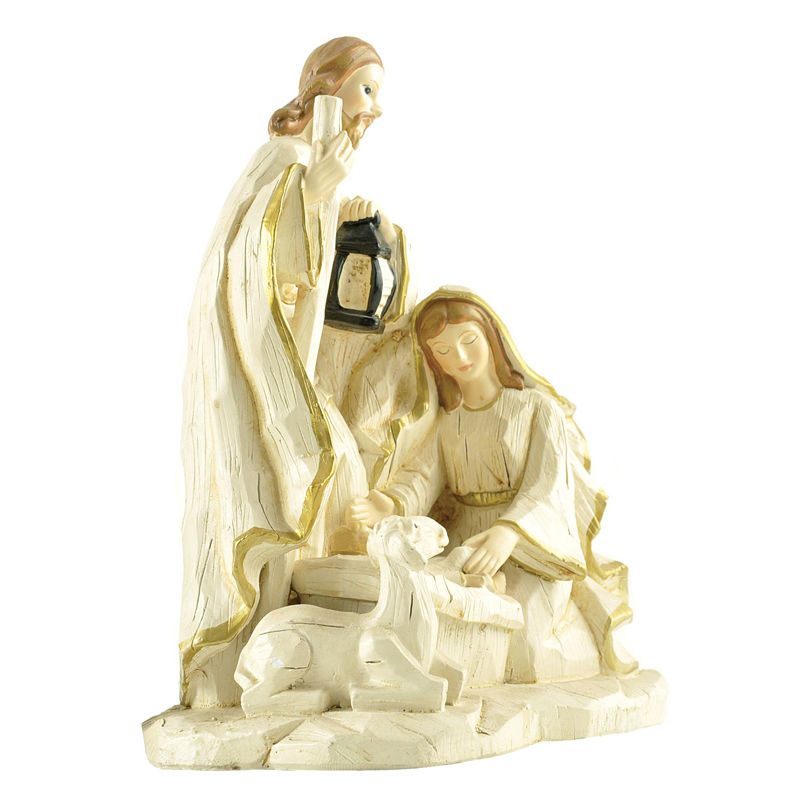 Design Hot Sell Holy family Statue Nativity Figurine Catholic  Figurine Cream & Gold for Home Decoration PH15781