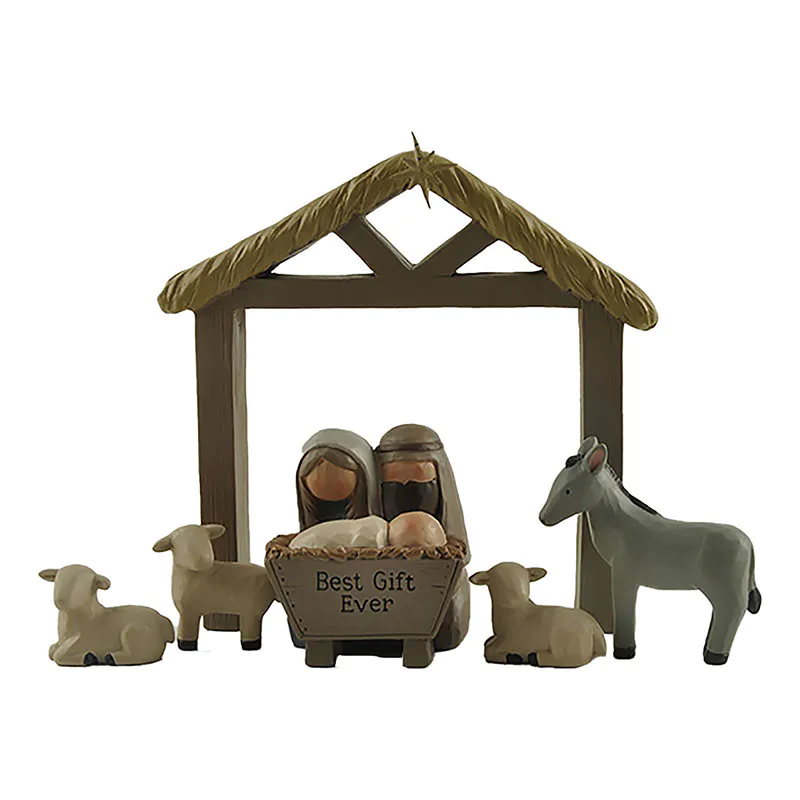 Custom Design Hand-Painted S/6 Nativity Set with Star Stable Figurine for Home Decor for Gifts 218-13142