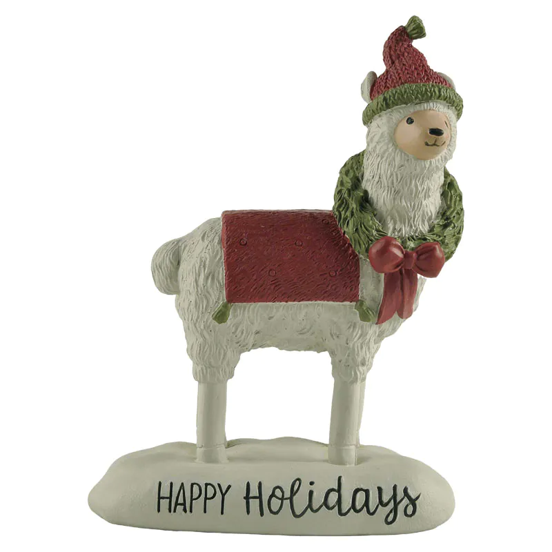 Hot Sell Custom Design Christmas Llama on the Base Figurines Cute Resin Llama Statues Best Gifts for Table Decoration218-13222