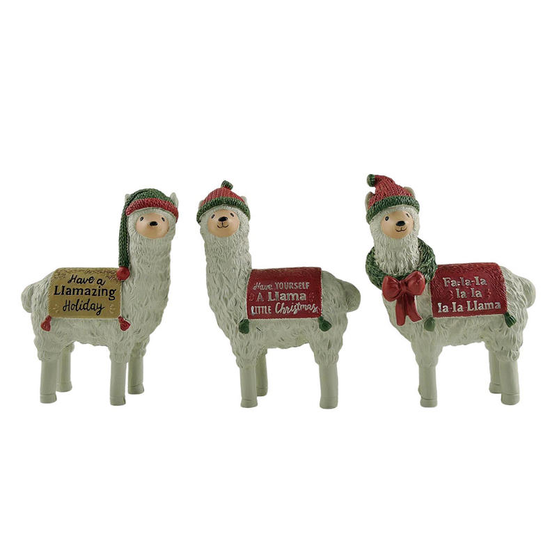 Hot Sale Design Christmas Three Llama Set Figurines Cute Resin Llama Statues for Table Decoration Best Gifts Your Family218-13223