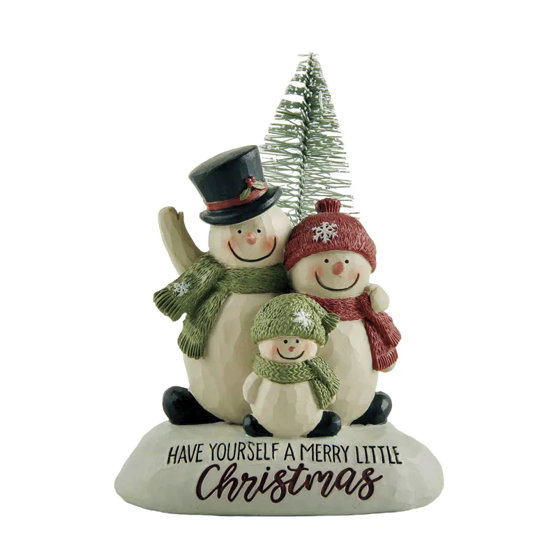Fashion New Design Snowmen family of 3 & tree on base Figurines Resin Handcrafts for Christmas Holiday Family Decoration218-13311