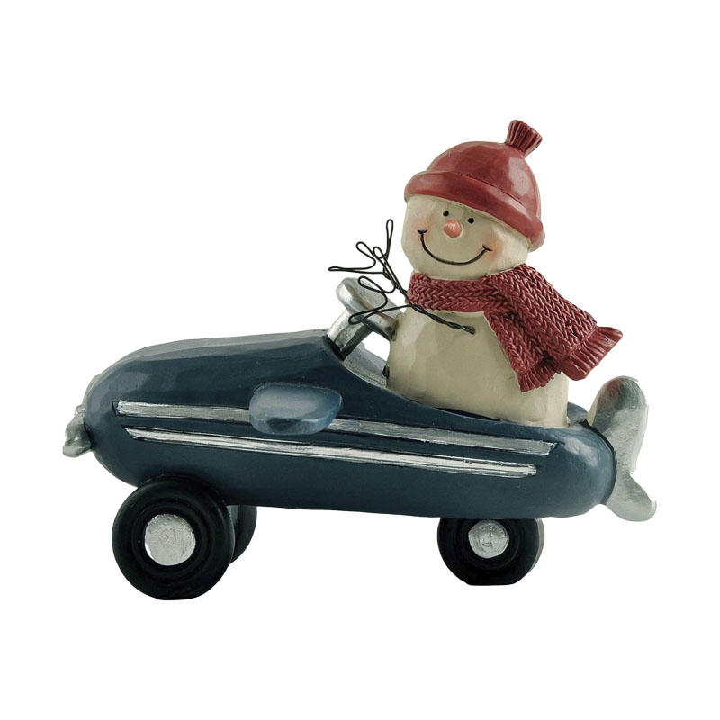 Handmade Snowman in Red Toy Car Sculpture Resin Hand-painted for Christmas Day Decoration for Family Friends and Married Couples218-13317