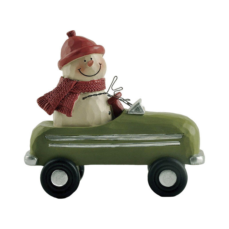 Handmade Snowman in Green Toy Car Sculpture Resin Hand-painted for Christmas Decoration for Family Friends and Married Couples218-13318