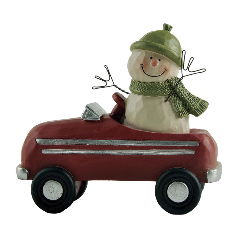 Handmade Snowman in Blue Toy Car Sculpture Resin Hand-painted for Christmas Decoration for Family Friends and Married Couples218-13319