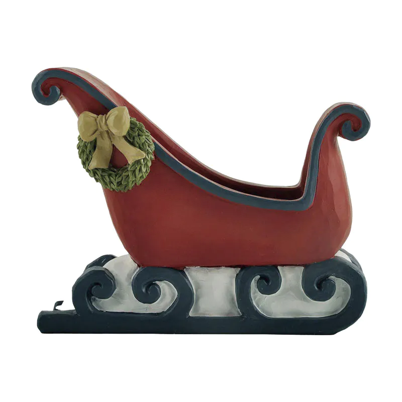 Hot-Sale Christmas Red Sleigh with Green Rattle Circle and Yellow Bowknot Resin Handcrafts for Christmas Day Holiday Decoration218-13321