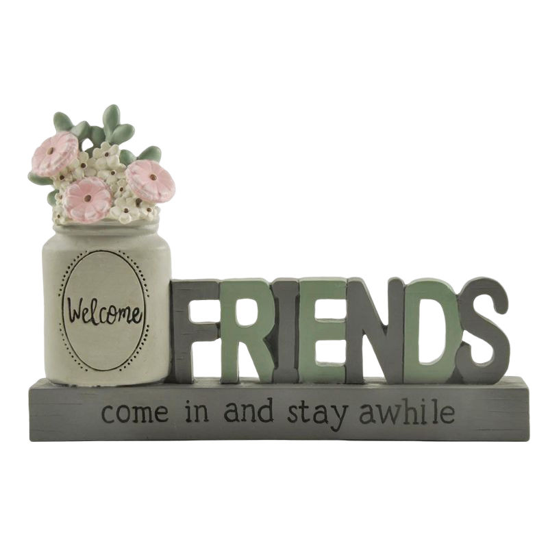 Customize Spring Gift 'welcome friends plaque with flowers' Resin Ornament Decoration for Home Garden 3.27 Inch