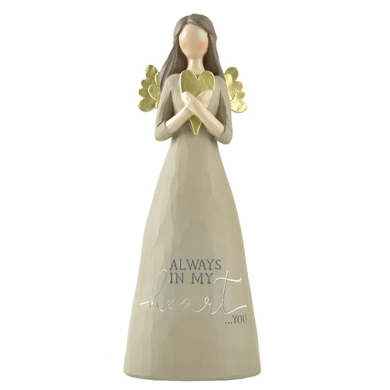 Wholesale Handmade Carved Painted Resin Crafts Gifts Angel Hold A Love Heart with Wings for Women Decoration-0.67inch