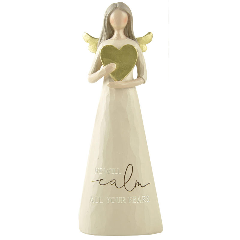 Wholesale Handmade Carved Painted Resin Crafts Gifts Angel Hold A Love Heart with Wings for Women Decoration- 2266-13063